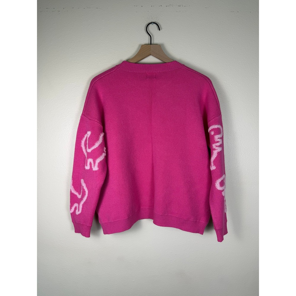 Dreamers Debut Emo Eclectic Dinosaur Sweater Womens M Pink T-Rex Crewneck Knit - Picture 2 of 5